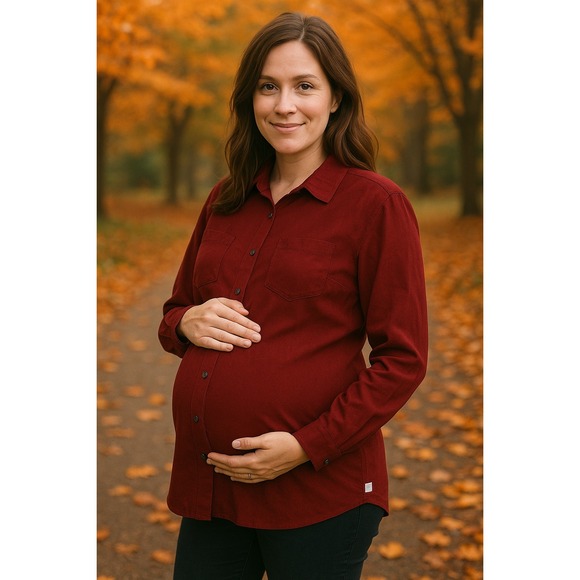 Baby and Me Burgundy Button Down Shirt Blouse Women's XL NWT with double pockets - Picture 2 of 12